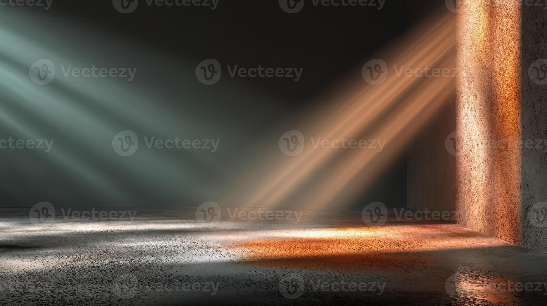 Light beams create a captivating atmosphere in a dimly lit room during late afternoon hours photo