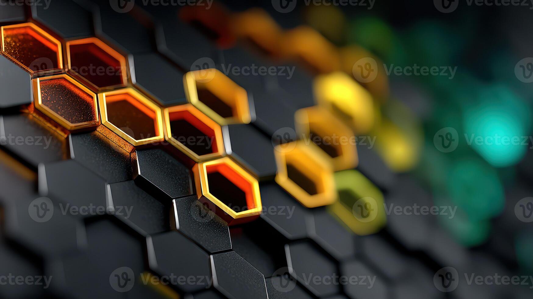 Intricate design featuring hexagonal patterns with vibrant colors in a modern setting photo