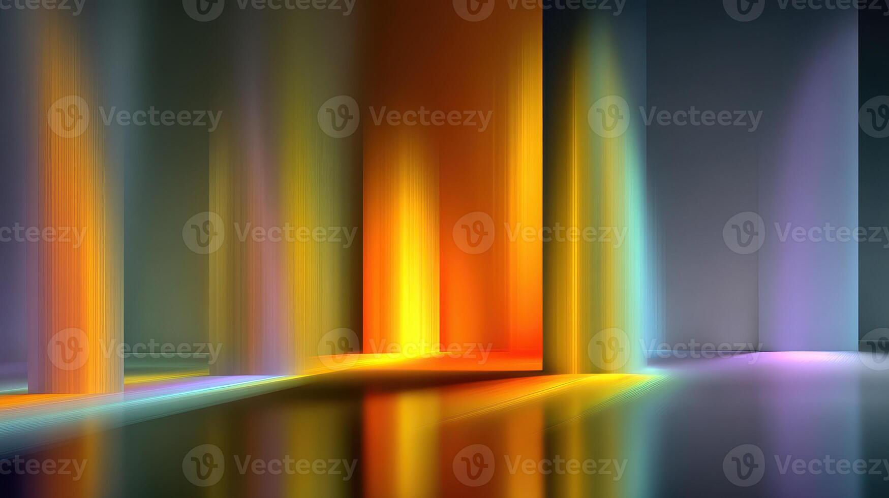 Abstract light patterns reflecting on a smooth surface in a creatively lit setting during evening hours photo