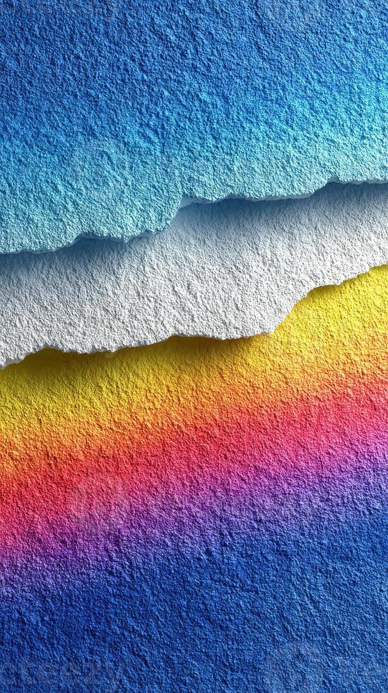 Vibrant layers of torn paper reveal colorful gradients in a creative abstract artwork photo