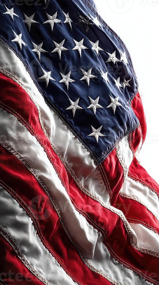 American flag waves proudly with vibrant colors and intricate details showcasing its historical significance and unity photo