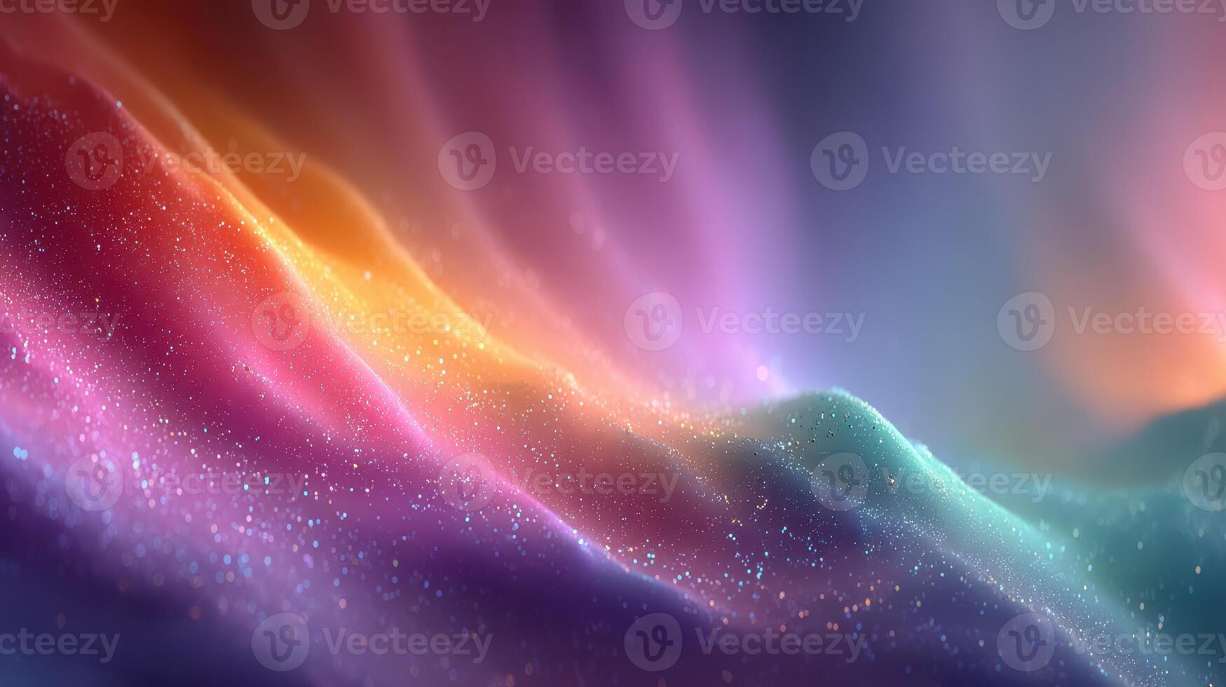 Vibrant abstract landscape showcasing colorful waves of light in a cosmic setting photo
