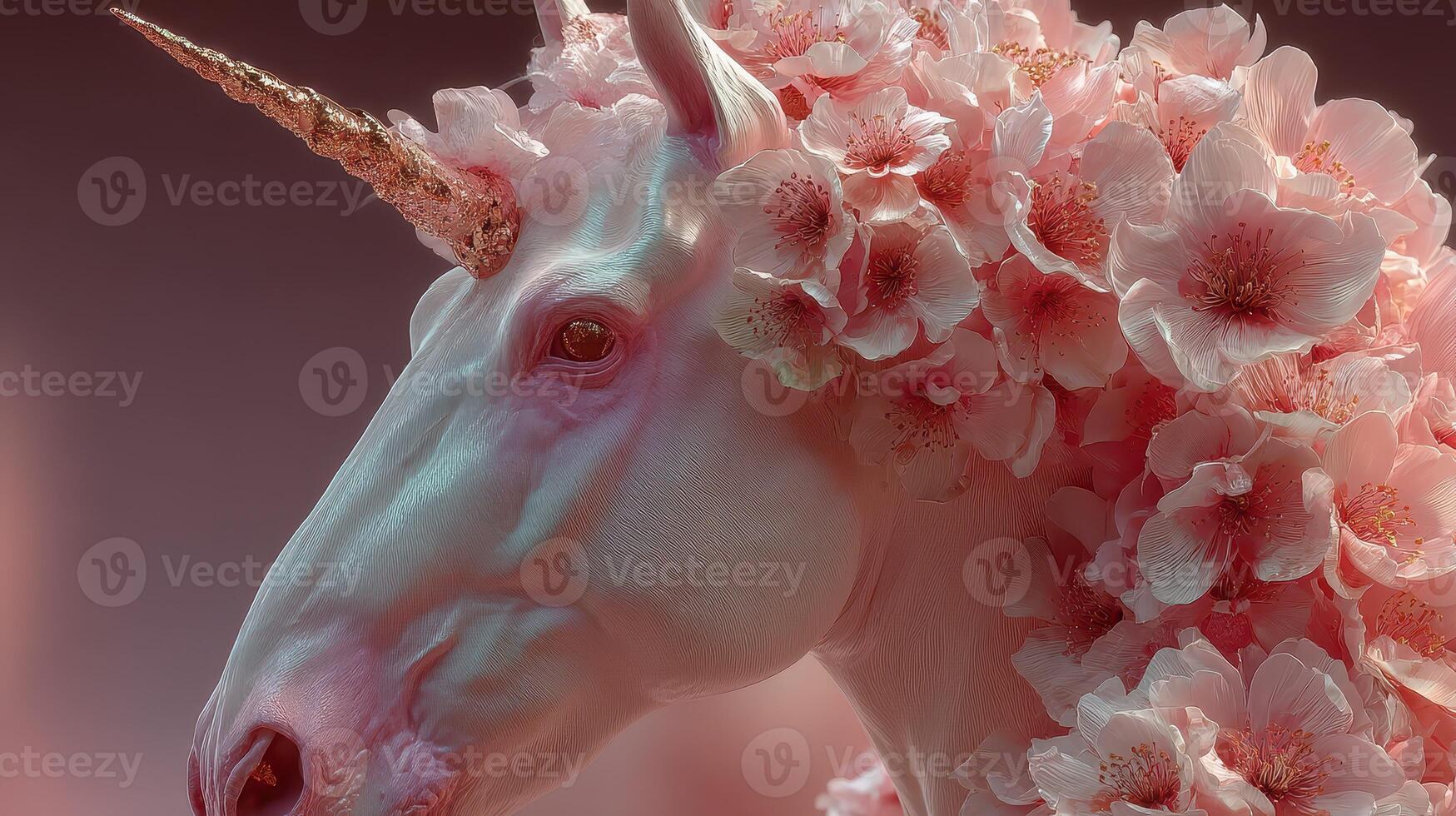 Elegant unicorn with floral mane in soft pastel tones surrounded by a dreamy atmosphere photo