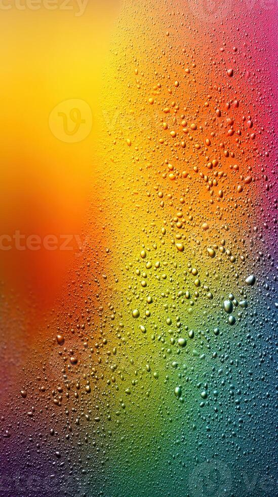 Colorful droplets create a vibrant abstract background with a gradient effect during a rainy day photo