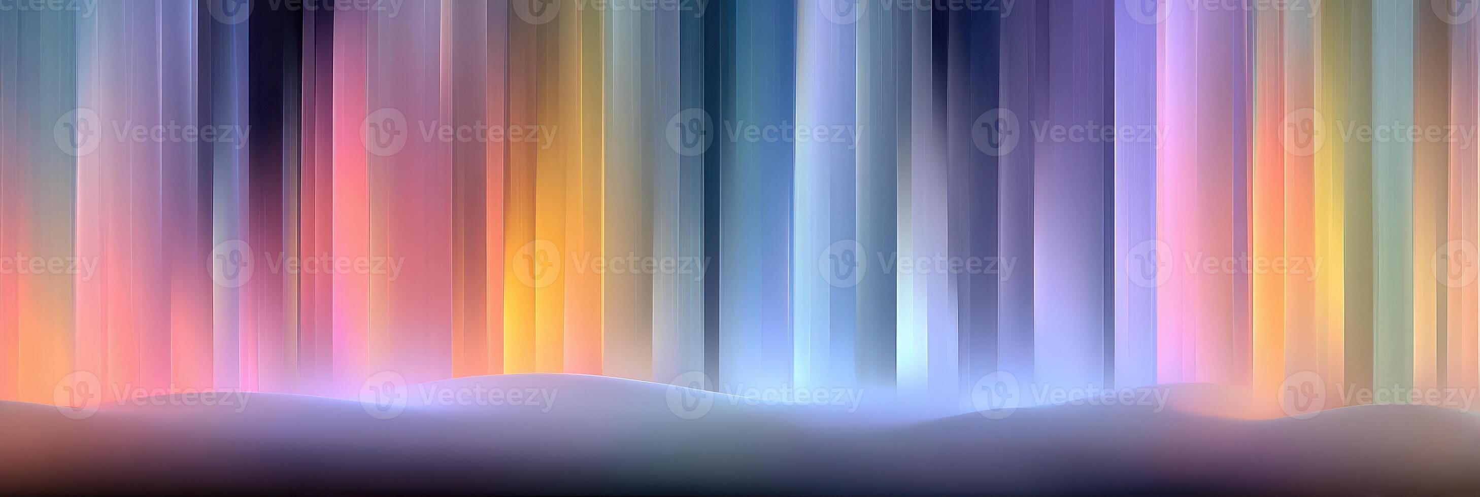 Vibrant light display at a nighttime forest resembling a magical landscape with colorful hues shining through the trees photo