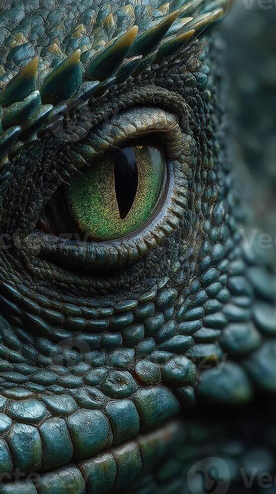 Close-up view of a reptile eye showcasing intricate details and vibrant colors in a natural setting during daylight hours photo