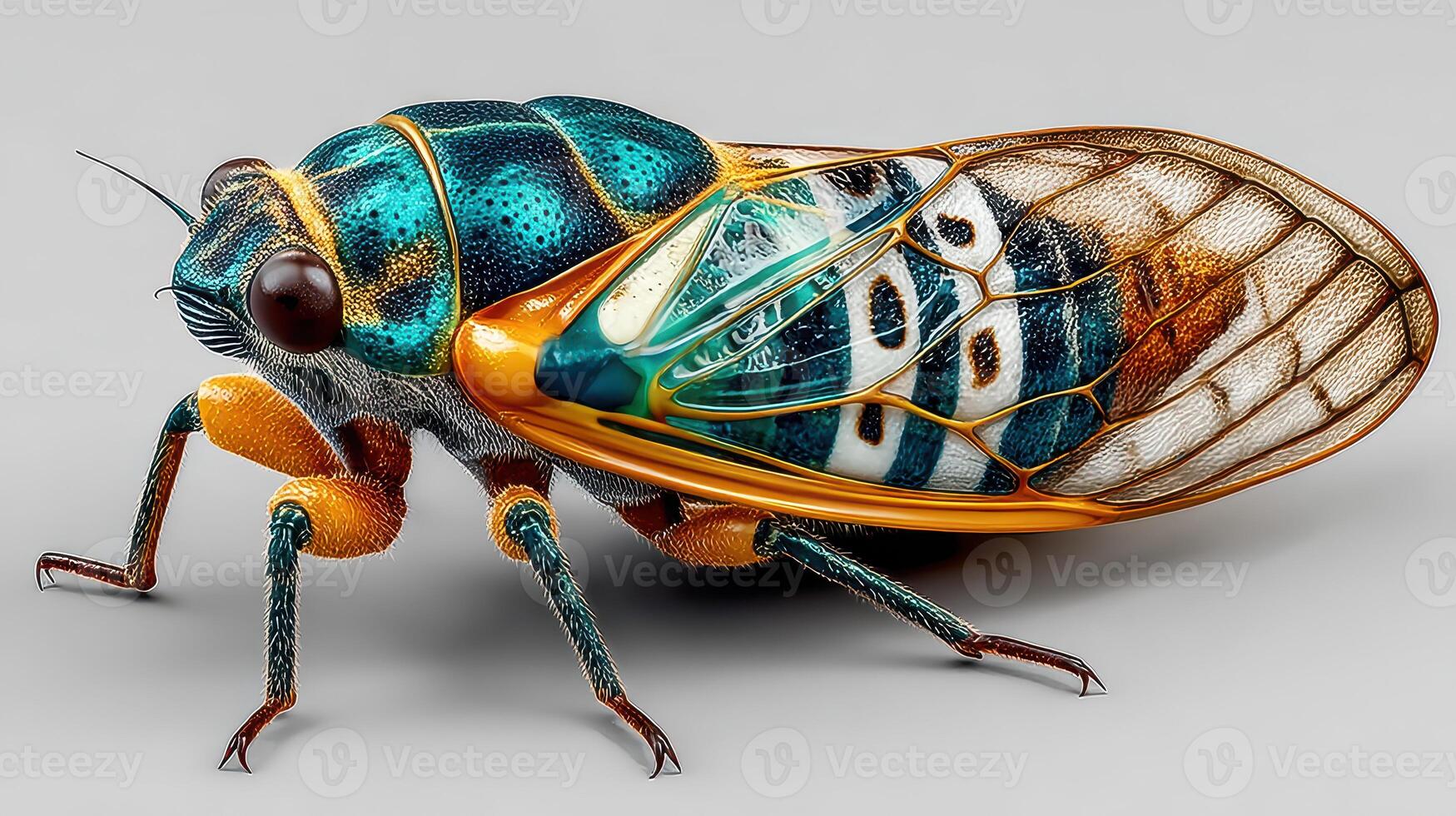 Vibrant close-up of a cicada highlighting intricate details and colors in nature photo