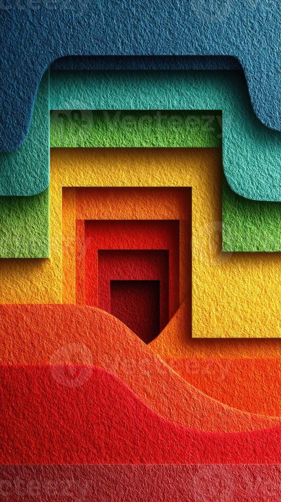 Colorful layered abstract design showcasing textured waves with gradients reminiscent of sunset over rolling hills photo