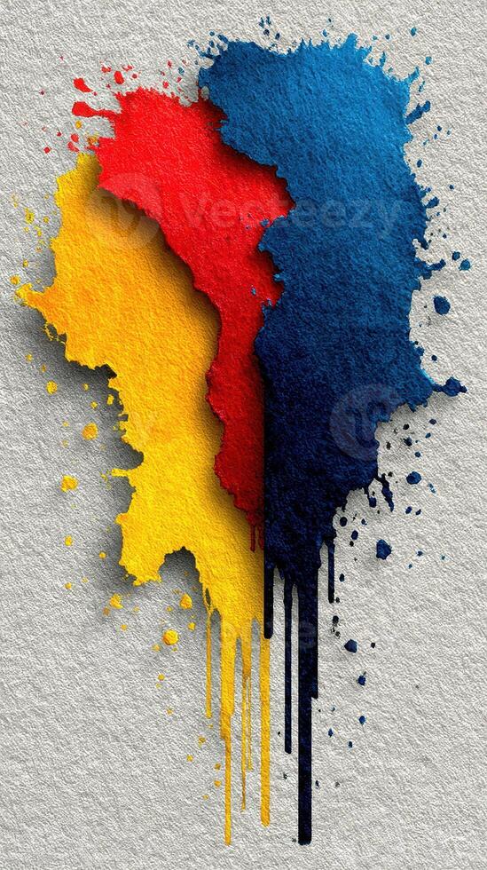 Colorful abstract ink splashes creating vibrant textures on textured paper photo