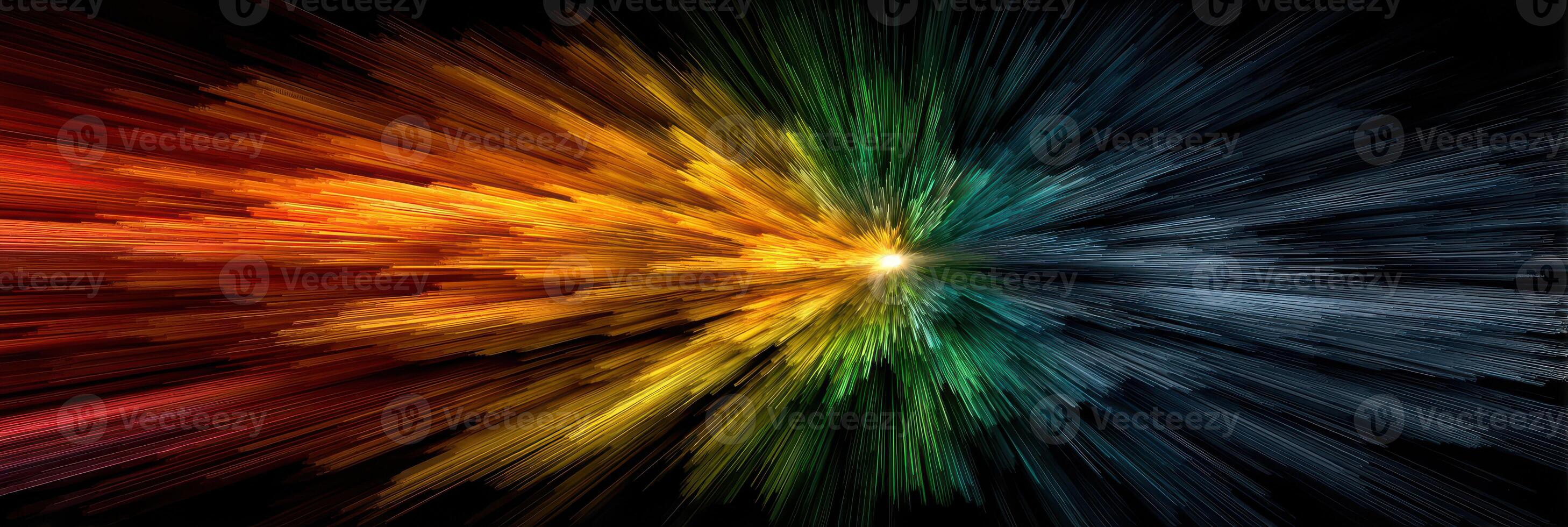 Vibrant explosion of colors radiating from a central point in abstract digital art photo