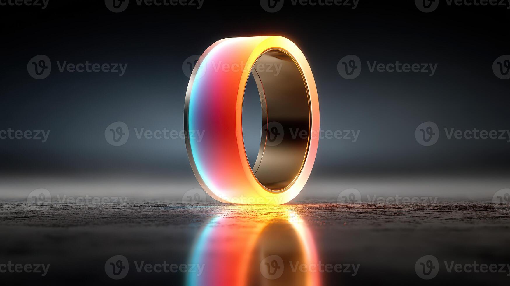 Colorful modern ring showcases luminous design against dark background in artistic display photo