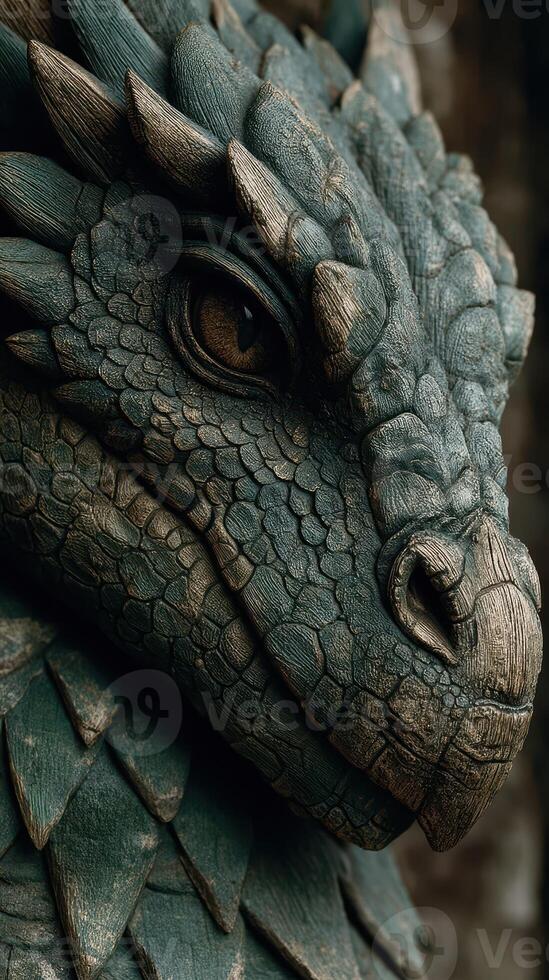 Sculpture of a dragon showcasing intricate details and textures in natural light photo