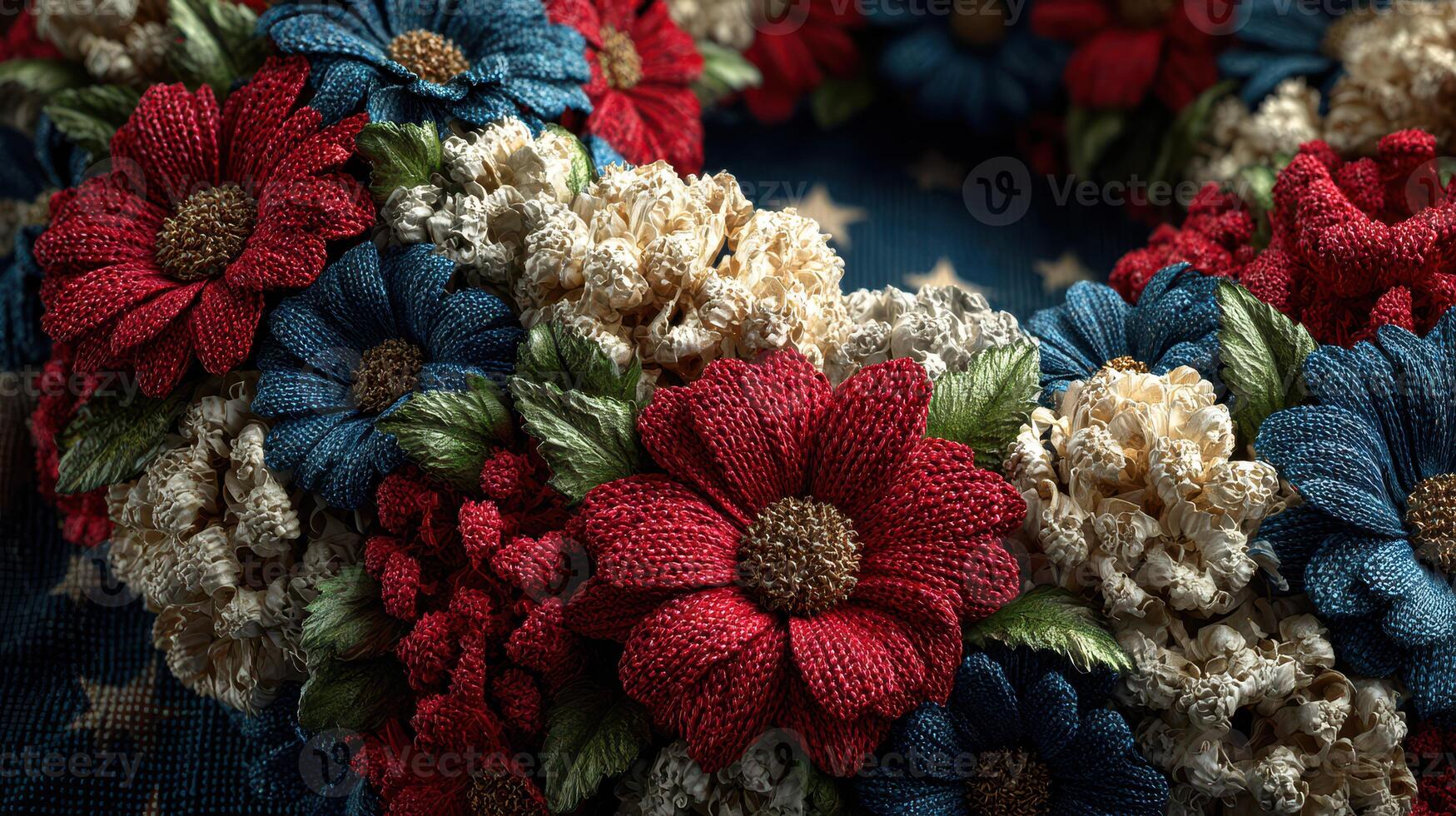 Beautiful floral wreath design showcasing red, white, and blue colors for patriotic celebrations during summer months photo