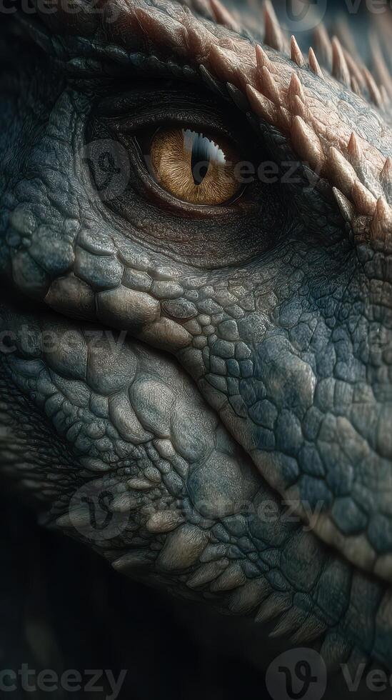Close-up view of a lizard revealing intricate textures and patterns in its eye and skin at a wildlife sanctuary during daylight photo