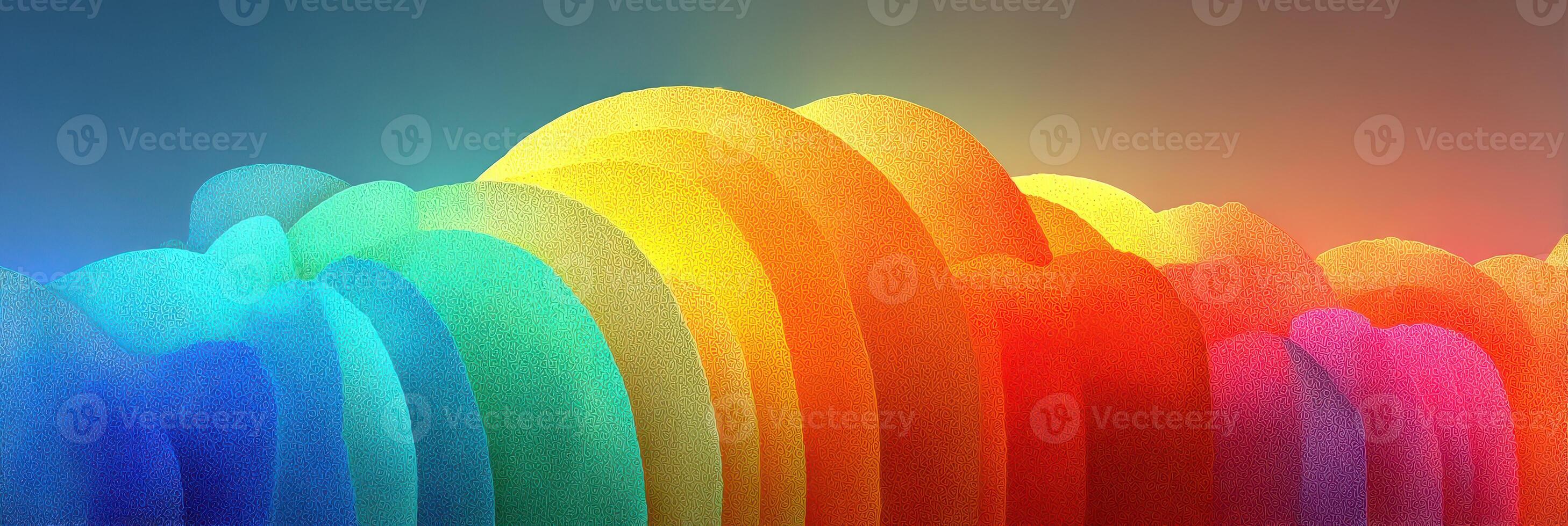 Vibrant rainbow colors create an abstract landscape with smooth curves and soft gradients in a serene setting at sunset photo