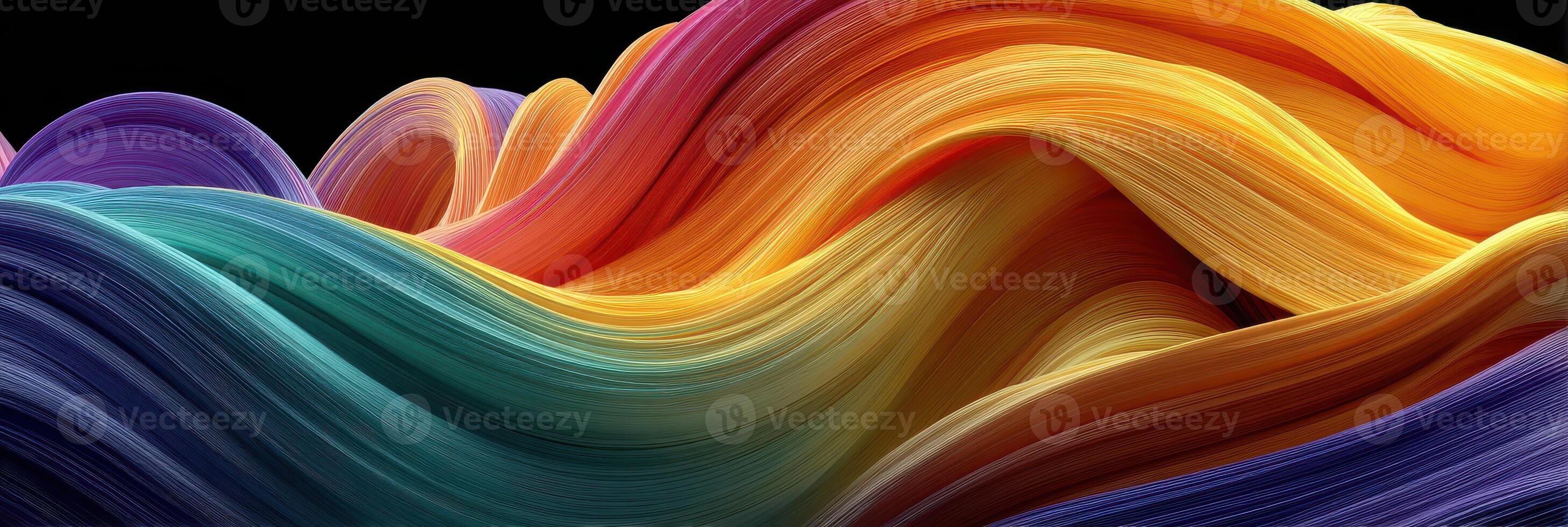 Colorful abstract waves of paint create a smooth gradient from teal to orange against a black background photo