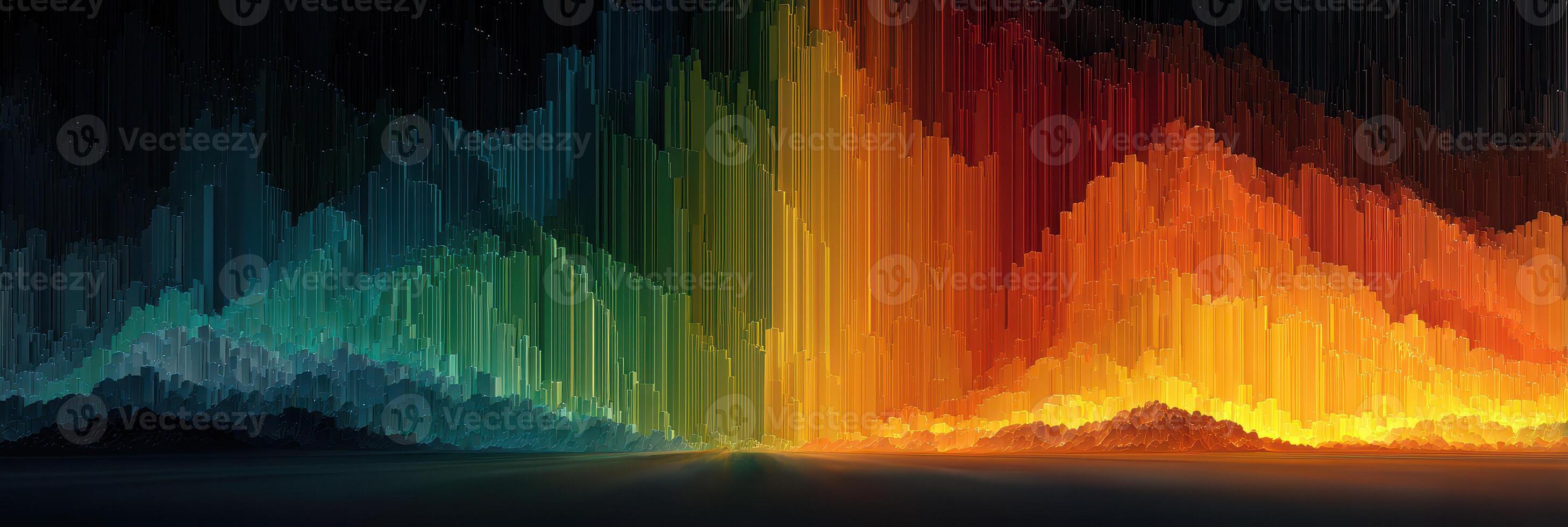 Vibrant spectrum of colors displayed in a digital artwork representing a sunset over a tranquil landscape photo