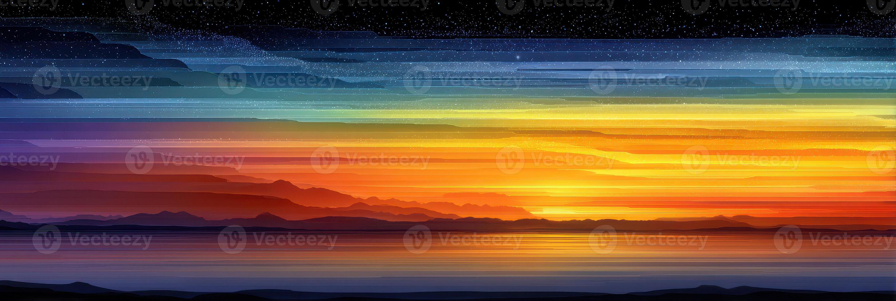 Stunning sunset over mountains reflected on calm waters with vibrant colors creating a serene atmosphere in the evening sky photo