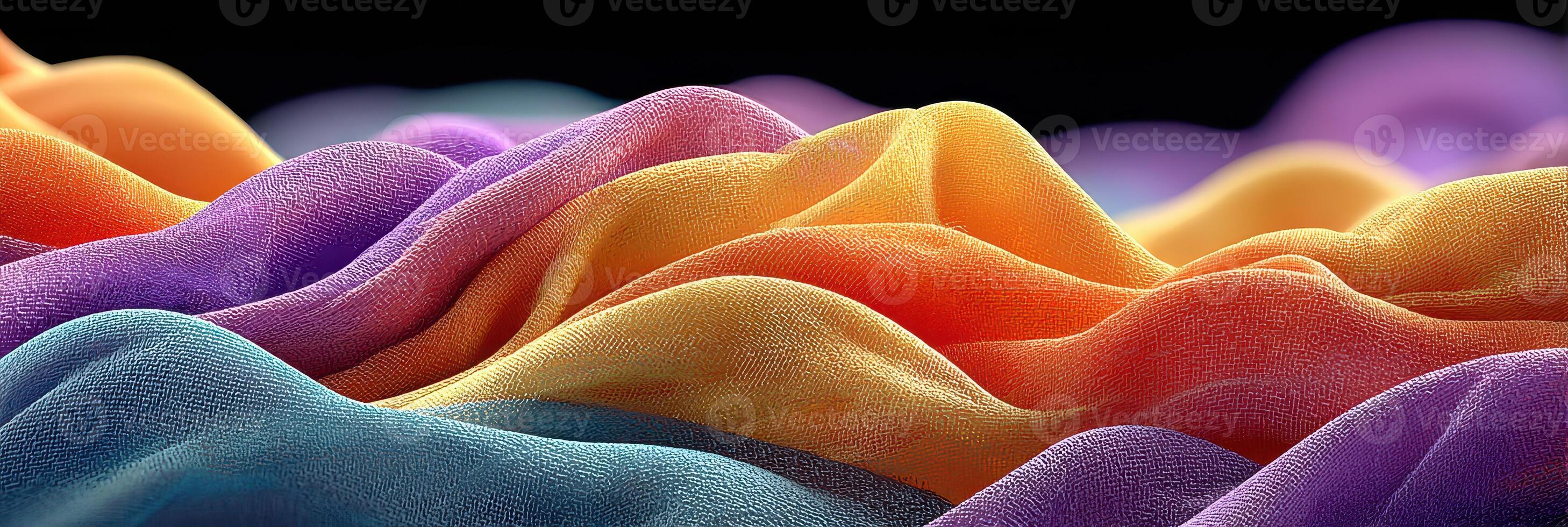 Colorful fabric waves create a stunning visual display with vibrant shades in a mesmerizing arrangement photo