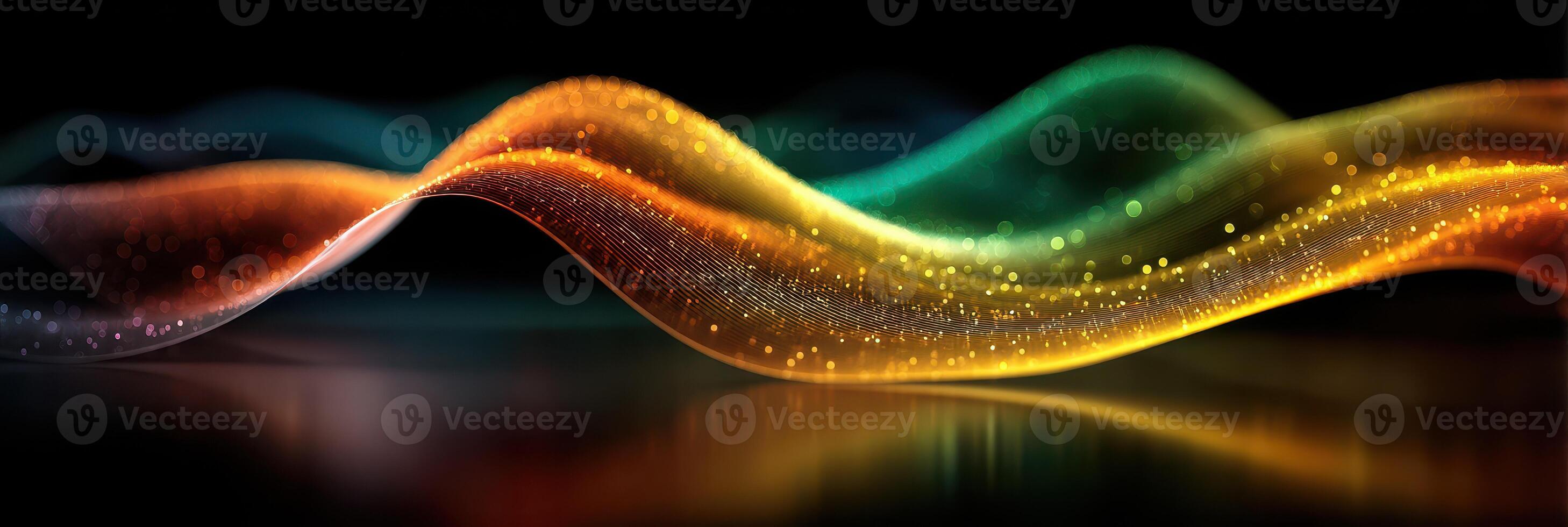 Colorful wave patterns create a mesmerizing flow of light and energy in a dark background setting photo