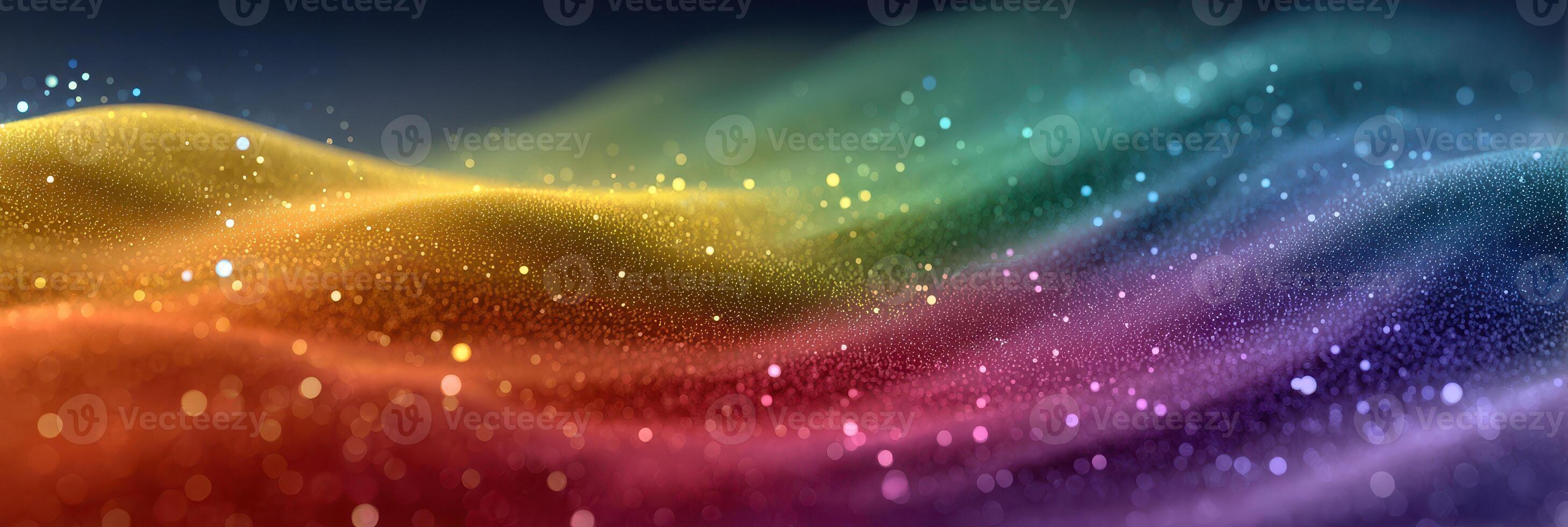 Vibrant waves of colorful particles create a mesmerizing abstract composition in a digital art landscape photo