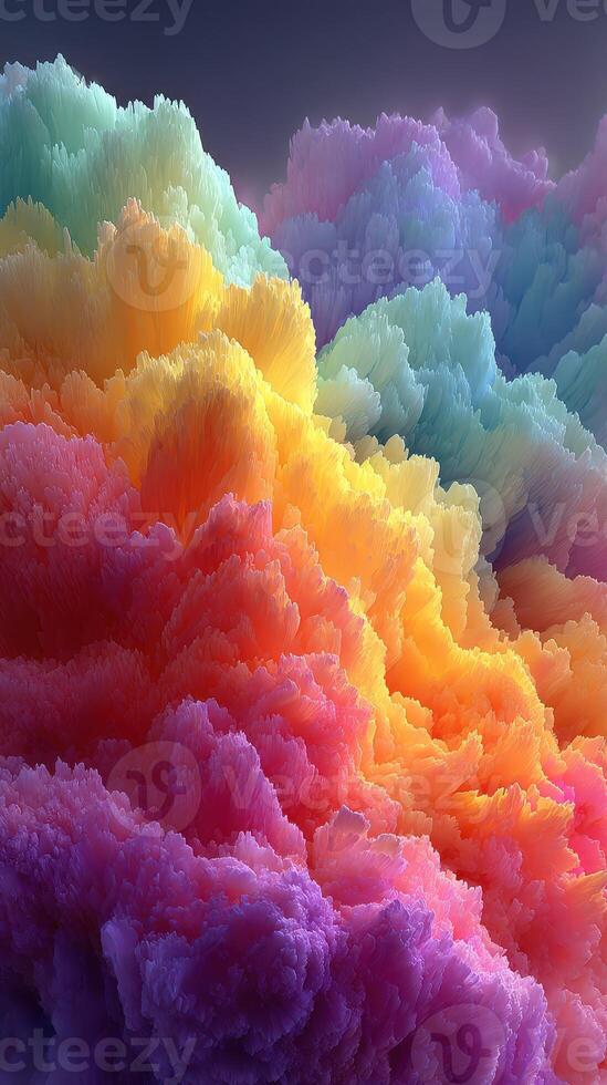 Vibrant abstract cloud formations display a rainbow of colors in a digital landscape filled with texture and depth photo