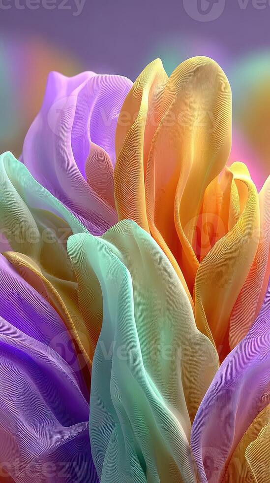 Colorful abstract fabric resembling flowers in motion creating a captivating visual effect at twilight photo