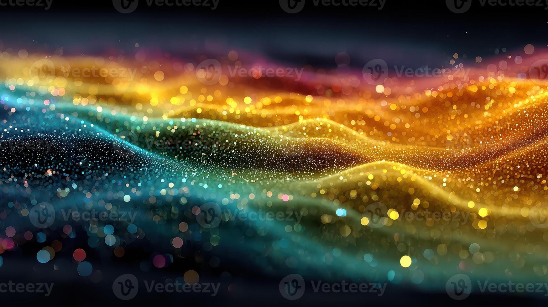 Colorful waves of sparkling particles create a vibrant abstract design in a dark background photo