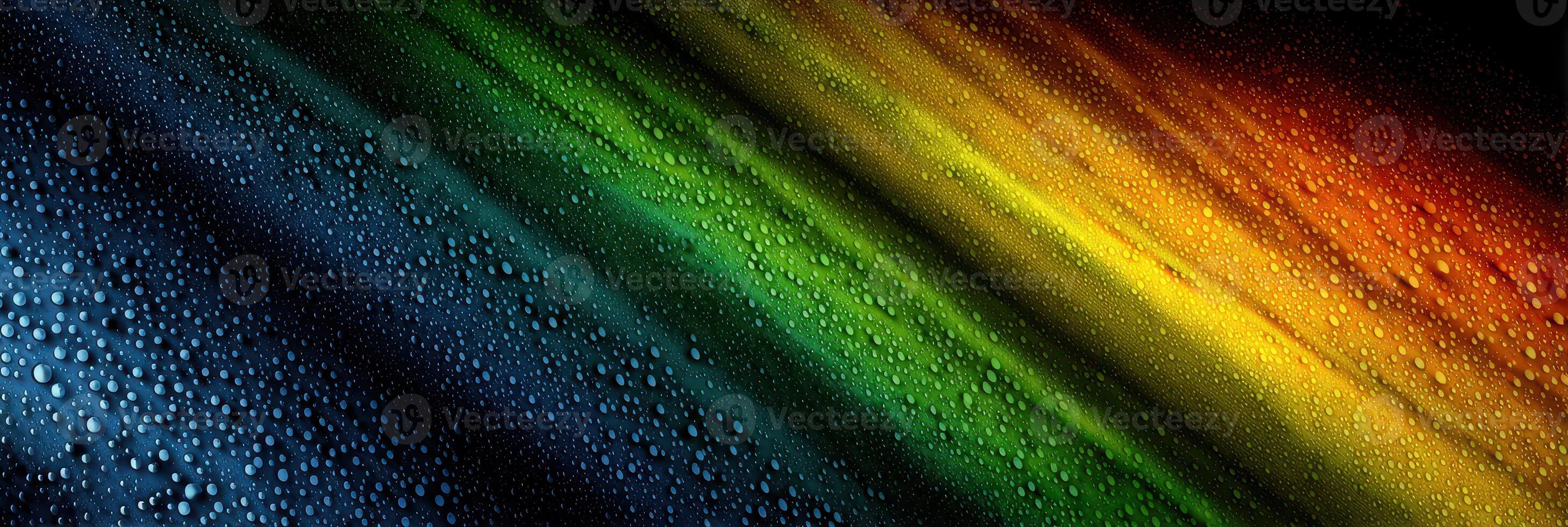 Colorful drops of water create a vibrant pattern on a smooth surface during a rainy evening photo