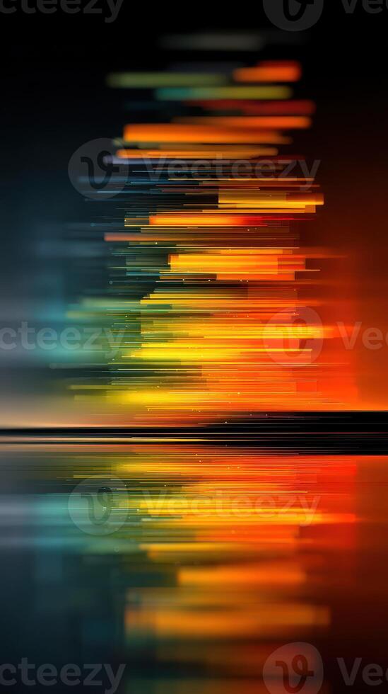 Vibrant abstract composition with flowing lines and reflections at dusk on tranquil water photo