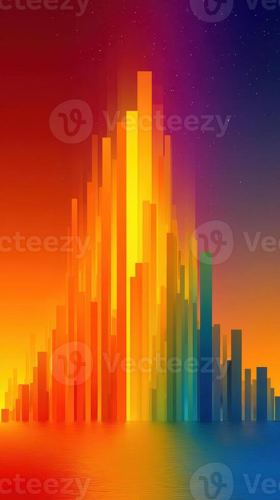 Colorful abstract skyline at sunset with vibrant gradient and silhouette effect photo