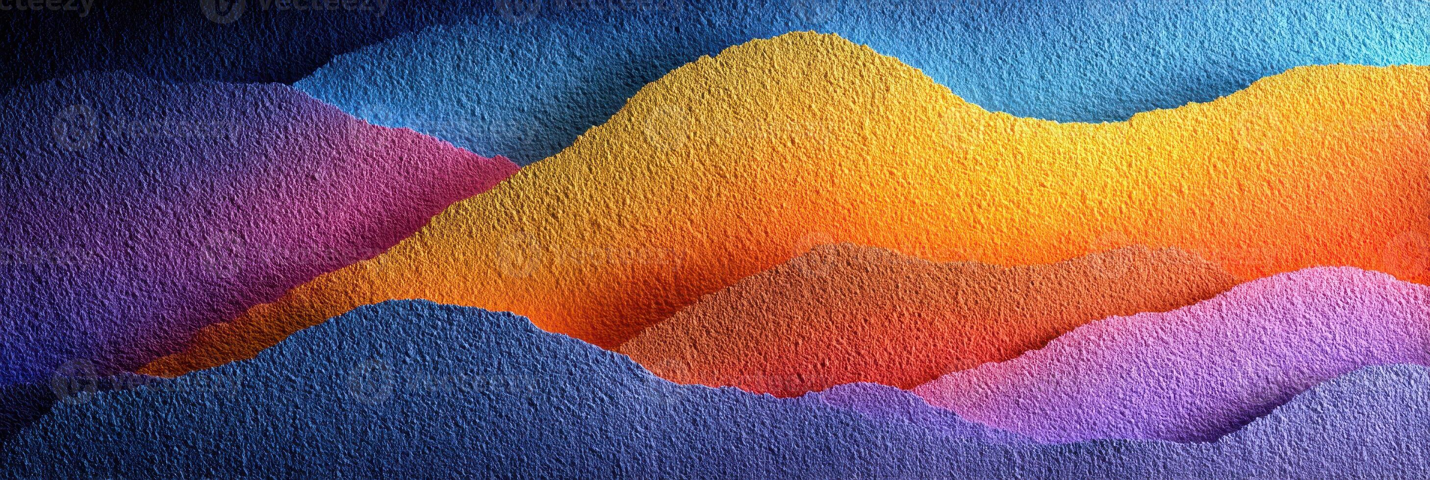 Colorful layered mountains create a vibrant landscape in abstract art showcasing various shades and textures photo