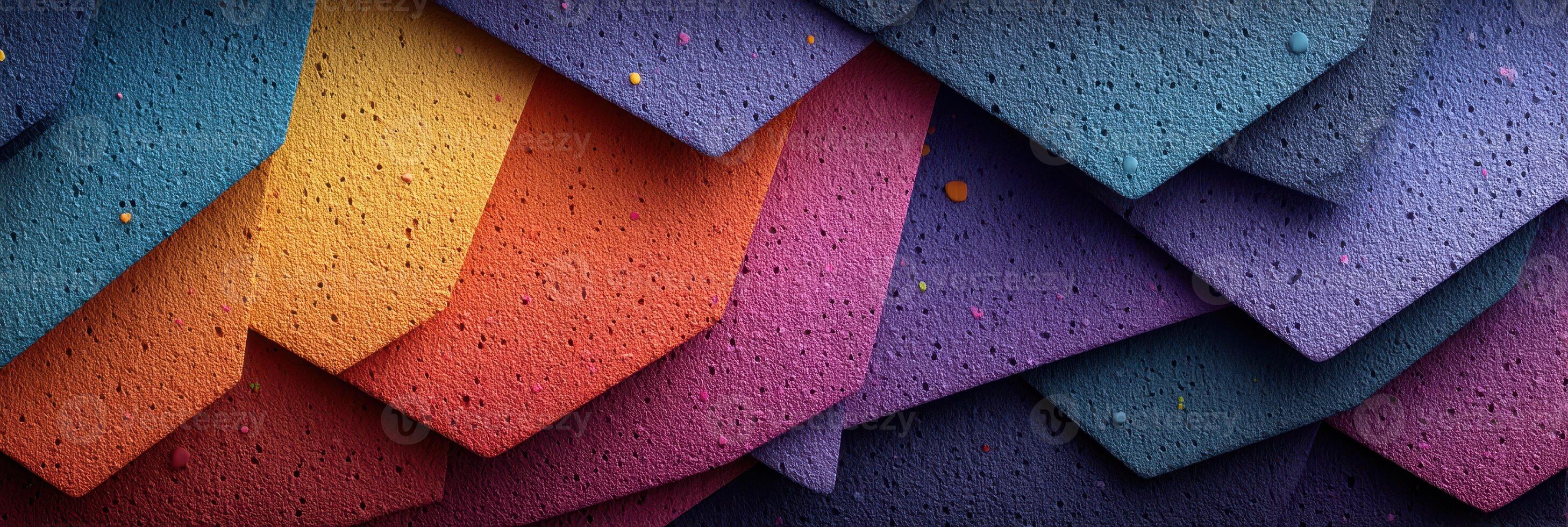 Vibrant layers of textured materials arranged in an artistic composition highlighting colors and geometric forms photo