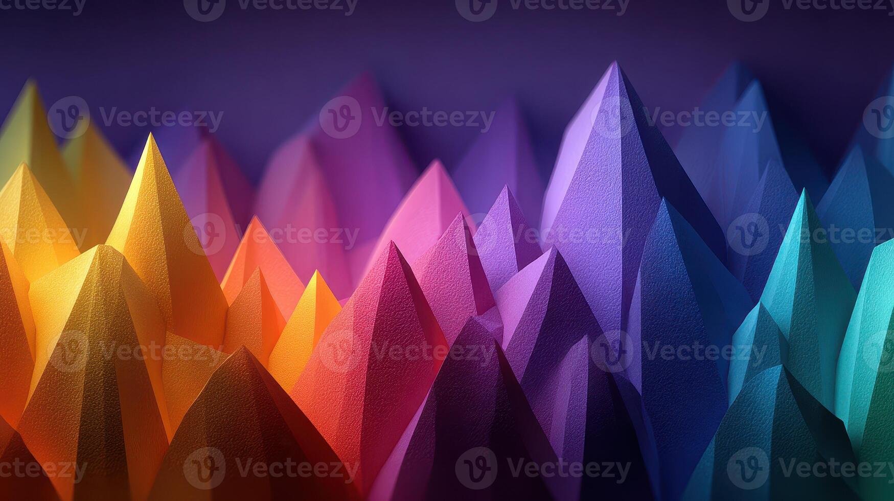 Colorful mountain peaks create a vibrant landscape in a stylized artwork made from geometric shapes and bold hues photo
