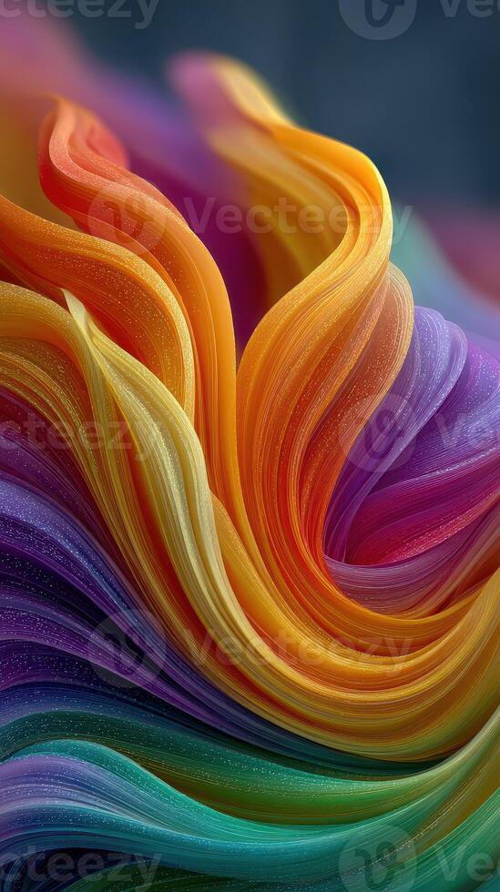 Colorful swirling patterns create a mesmerizing abstract artwork in vibrant shades of orange, purple, and green photo