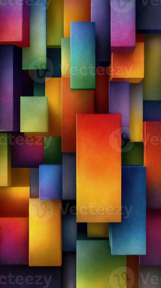 Colorful abstract blocks create a vibrant composition in a contemporary art installation within an urban environment photo