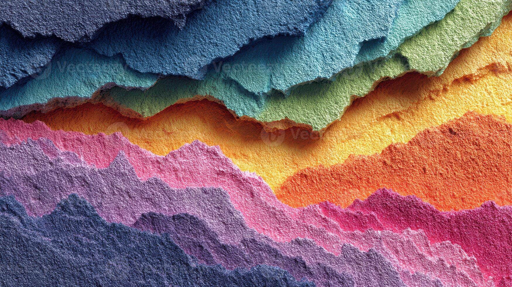 Beautiful abstract layers of colorful paper create a textured landscape resembling a vibrant sunset photo
