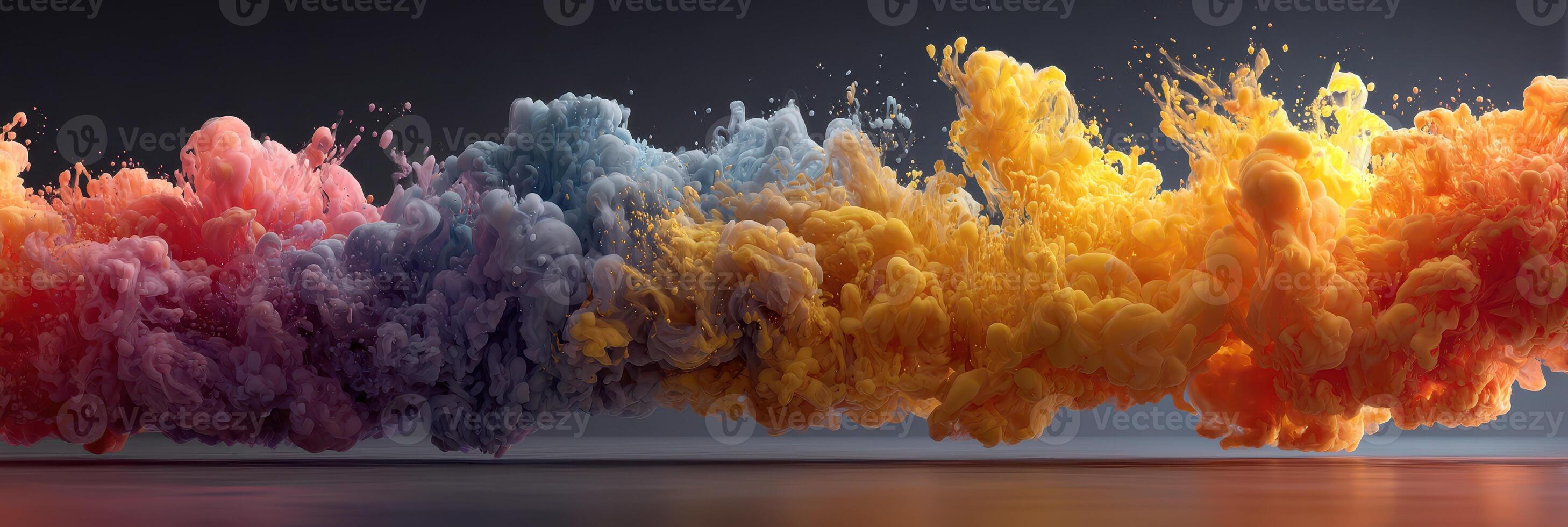 Colorful smoke waves blend beautifully in an artistic display at an indoor creative event in the evening photo