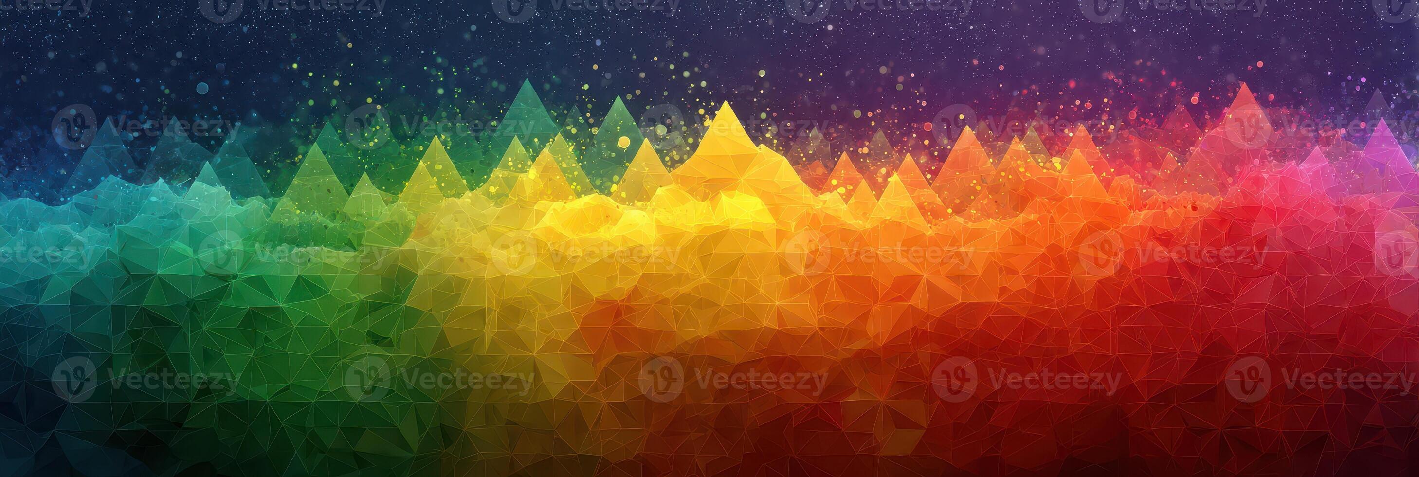 Colorful geometric pattern of triangles representing a vibrant landscape during a festive celebration photo