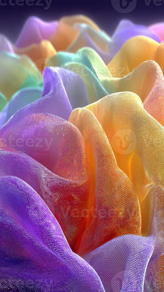 Colorful fabric waves create a mesmerizing abstract pattern in soft pastel shades with smooth textures photo