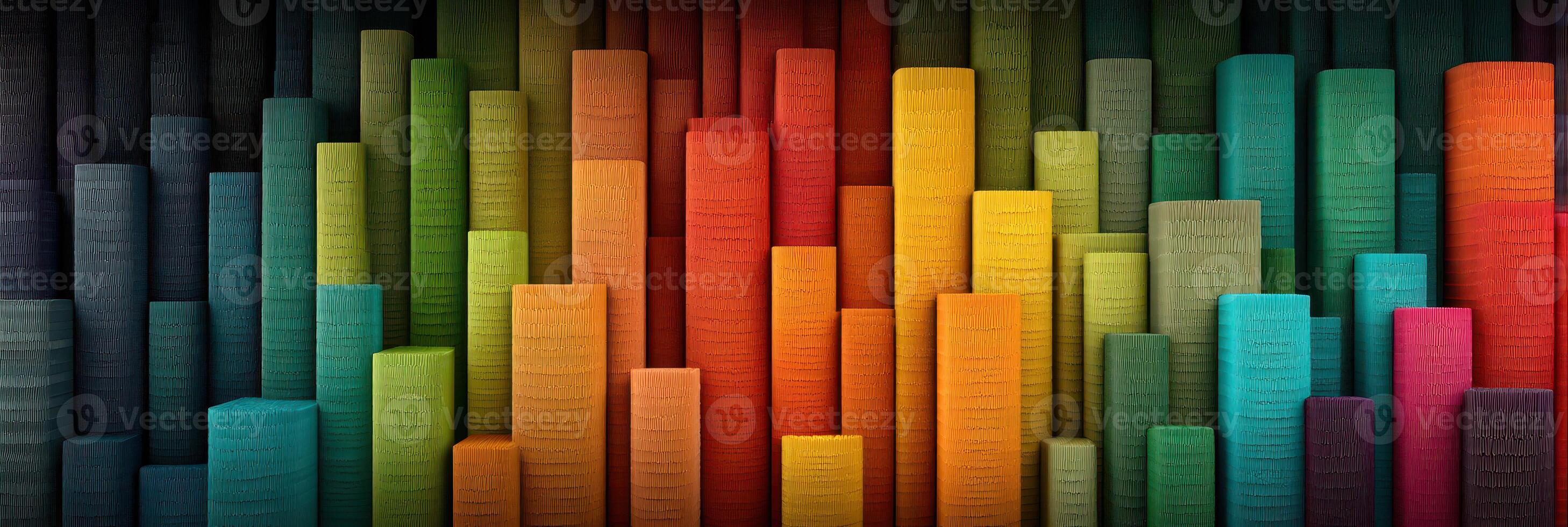Colorful vertical blocks arranged in a vibrant pattern against a black background photo