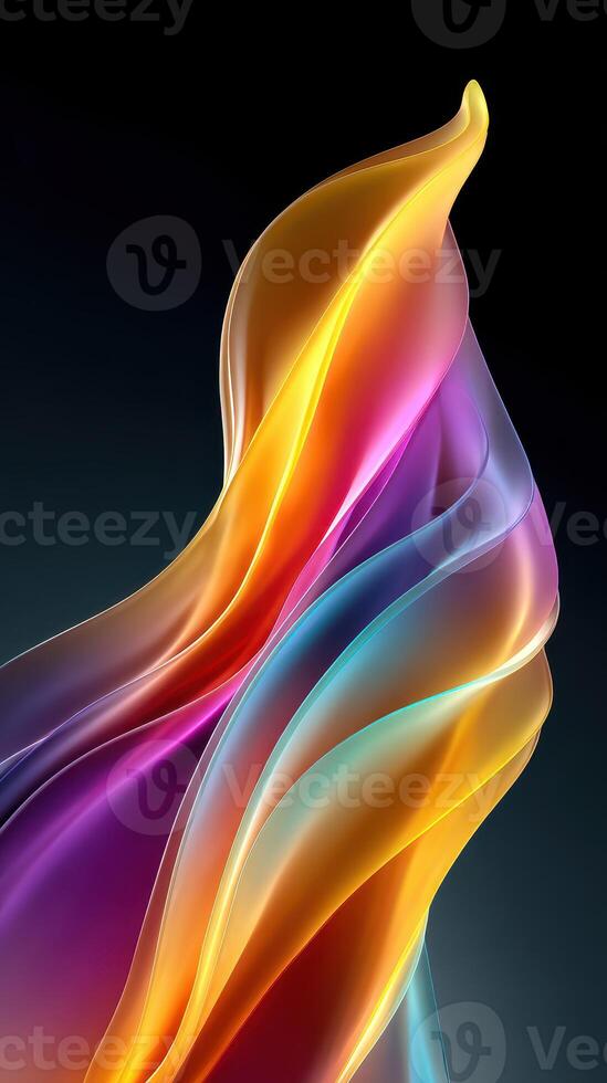 Colorful flowing waves of fabric create a mesmerizing abstract display in a dark background setting photo