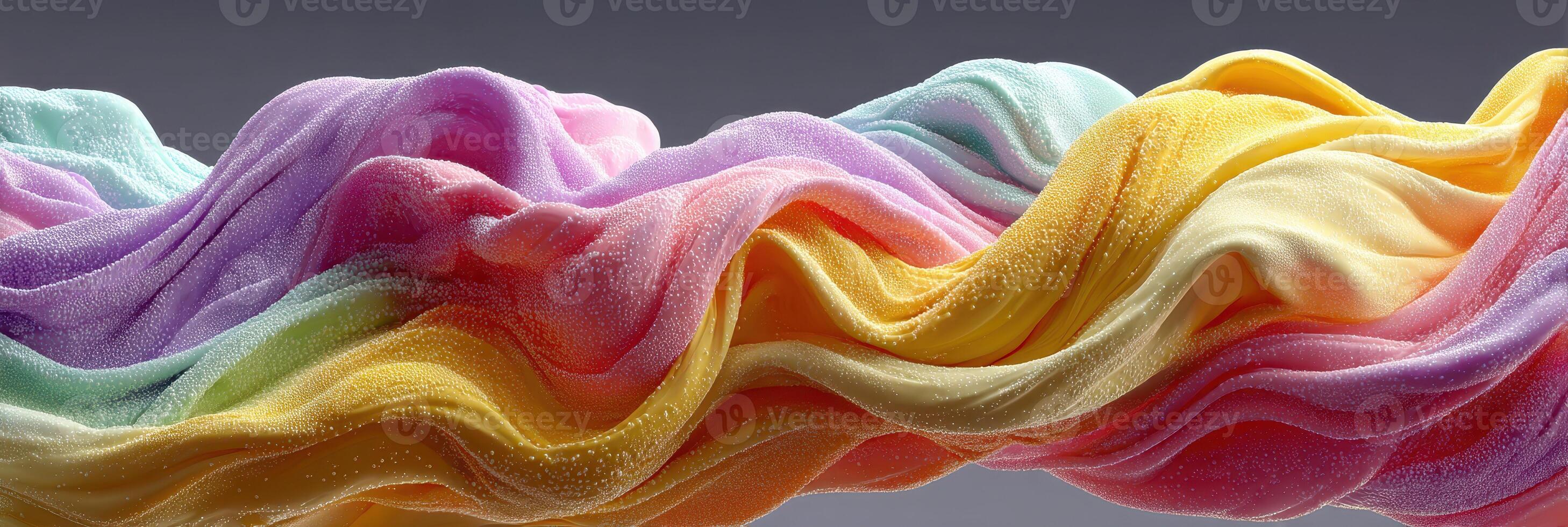 Colorful fabric waves flowing gracefully under soft light in a contemporary abstract display photo