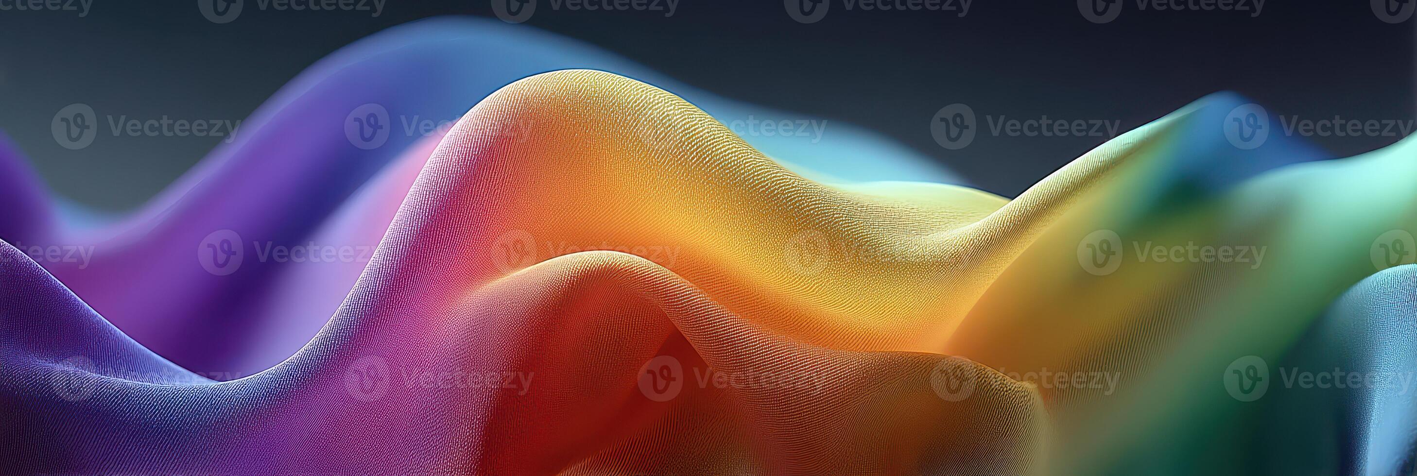 Vibrant flow of colorful fabric waves creating an artistic sensation during an evening setup in a design studio photo