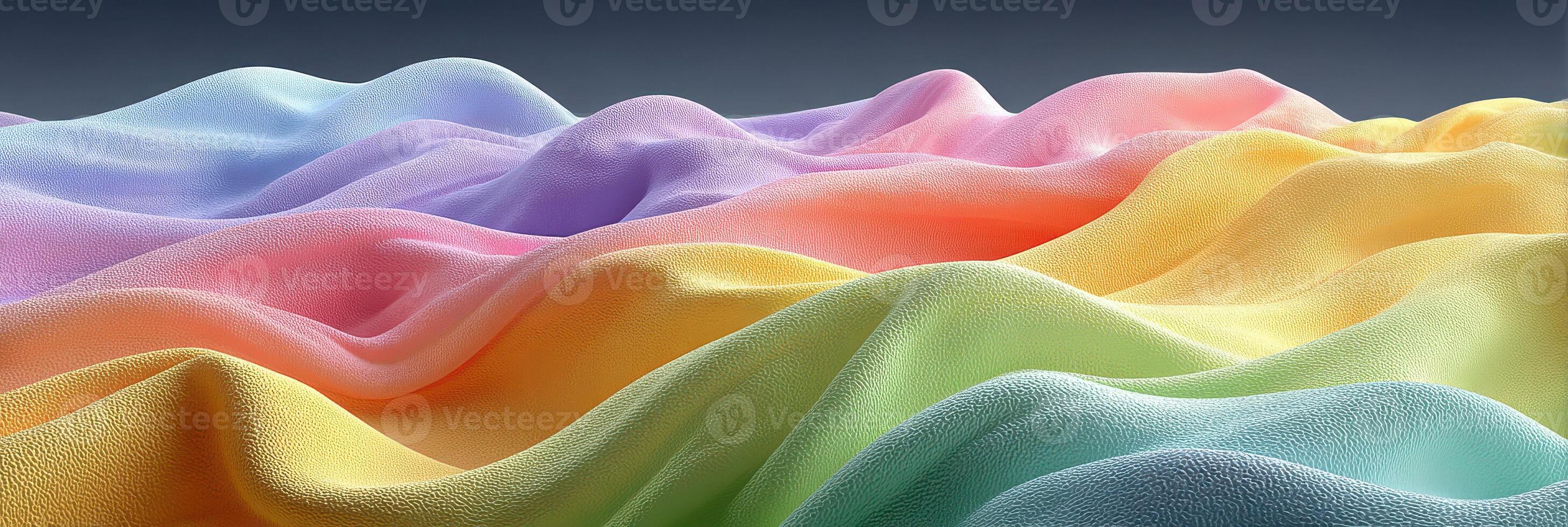 Colorful waves of fabric create a stunning abstract landscape at dawn in a serene studio setting photo