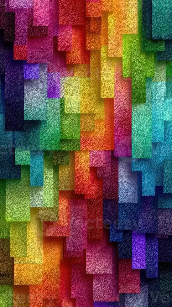 Vibrant abstract pattern with textured squares in various colors showcasing depth and brightness photo