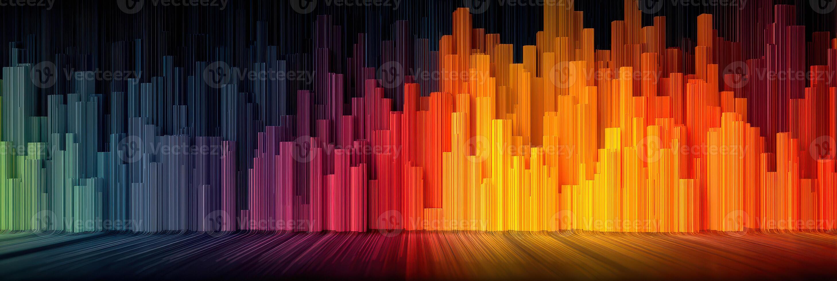 Bright colors create an energetic display with vertical bars representing sound waves in a dark setting at night photo