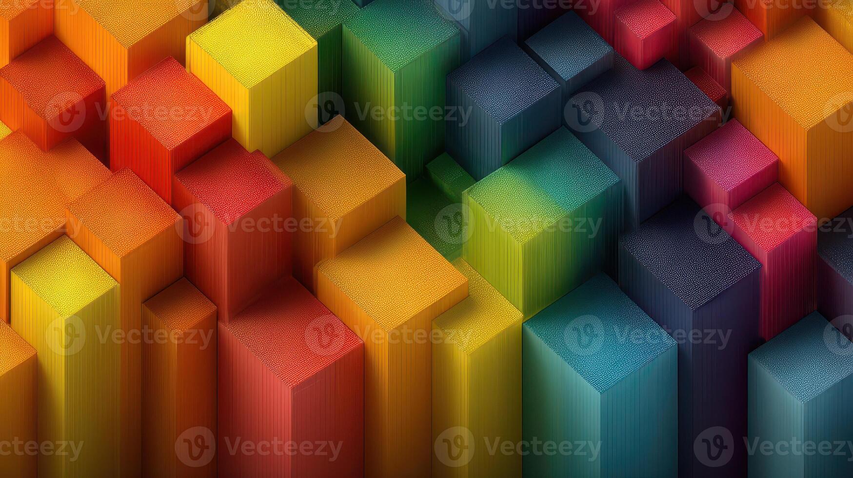 Brightly colored blocks create an abstract pattern in a vibrant three-dimensional arrangement photo