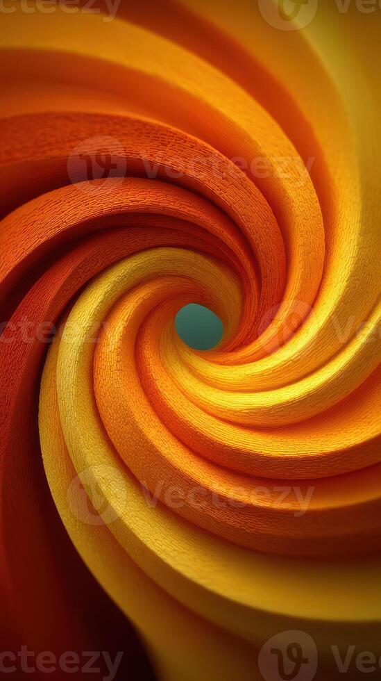 Bright swirl of orange and yellow fabric creating a dynamic visual effect in a circular pattern photo