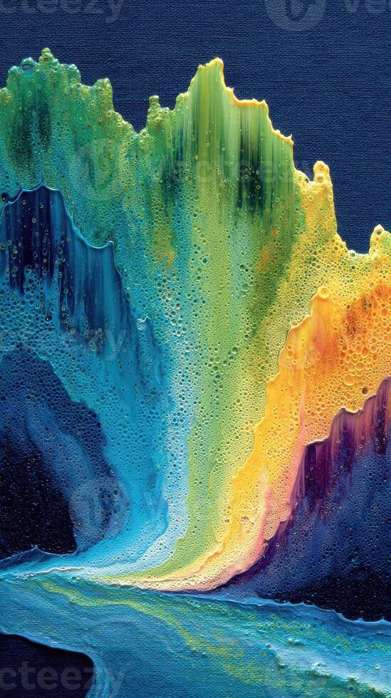 Colorful abstract artwork depicting vibrant waves of paint blending together in a smooth flow photo